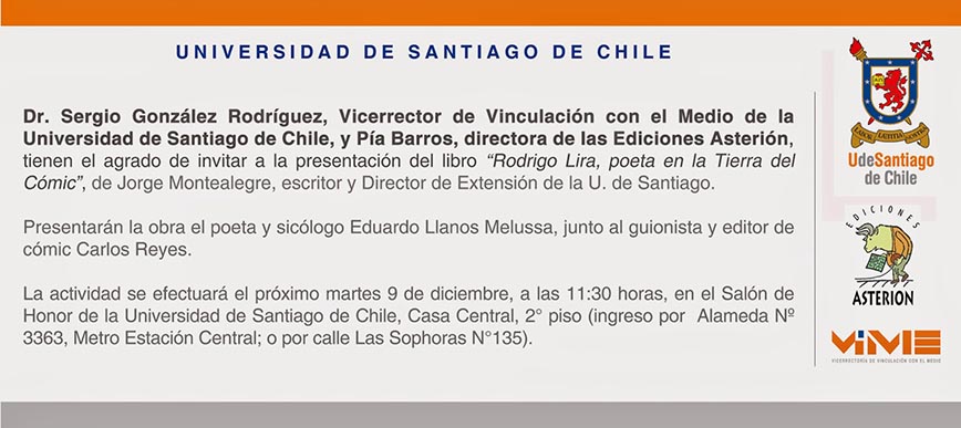 Invitación - Rodrigo Lira, poeta en la Tierra del Cómic”